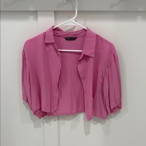 Pink Sleeve Button Down Crop Top